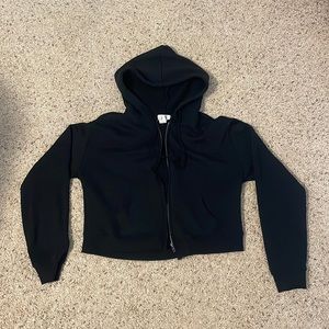 Black Cropped Zip-Up Sweatshirt